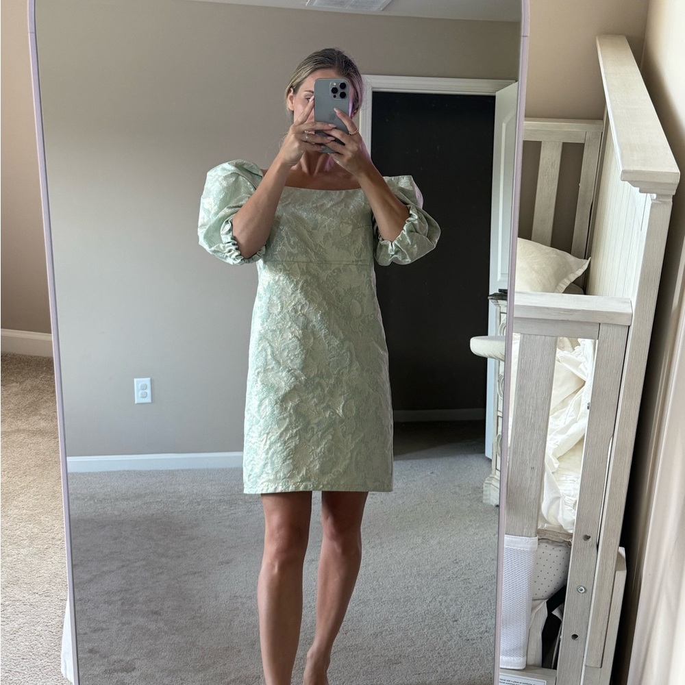 Elegant Green Puff Sleeve Dress